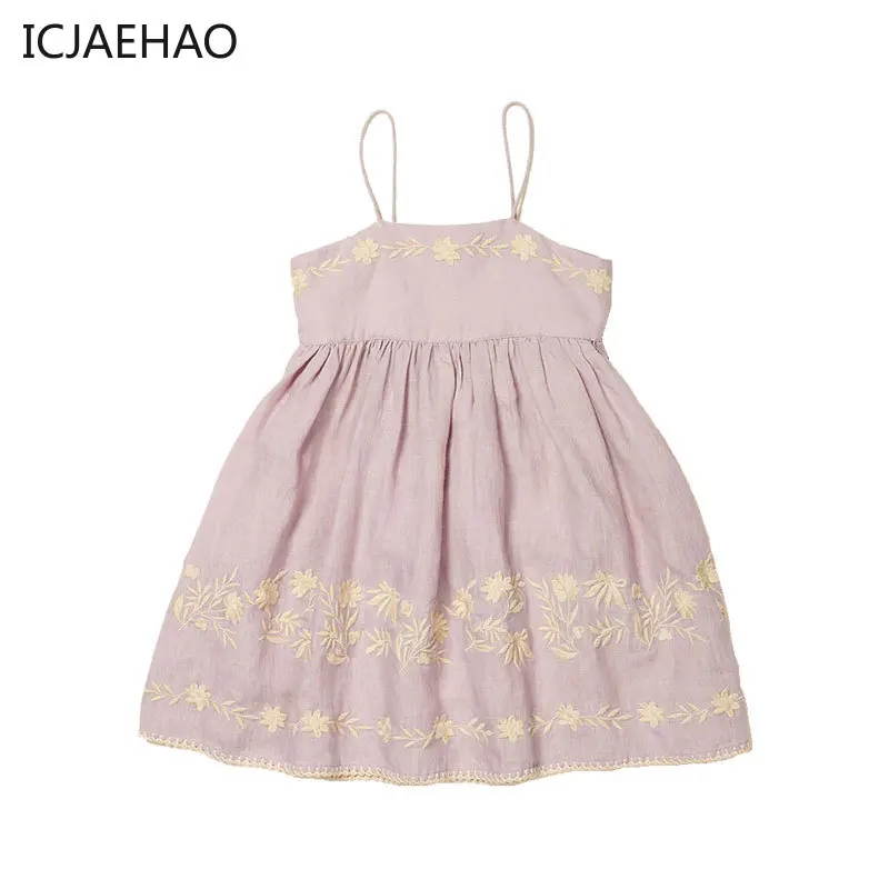 

ICJAEHAO 2024 Purple Sling Girl's Dress Flowers Embroidered Childrens Clothes Backless Elegant Summer Birthday Party Smmer Dress