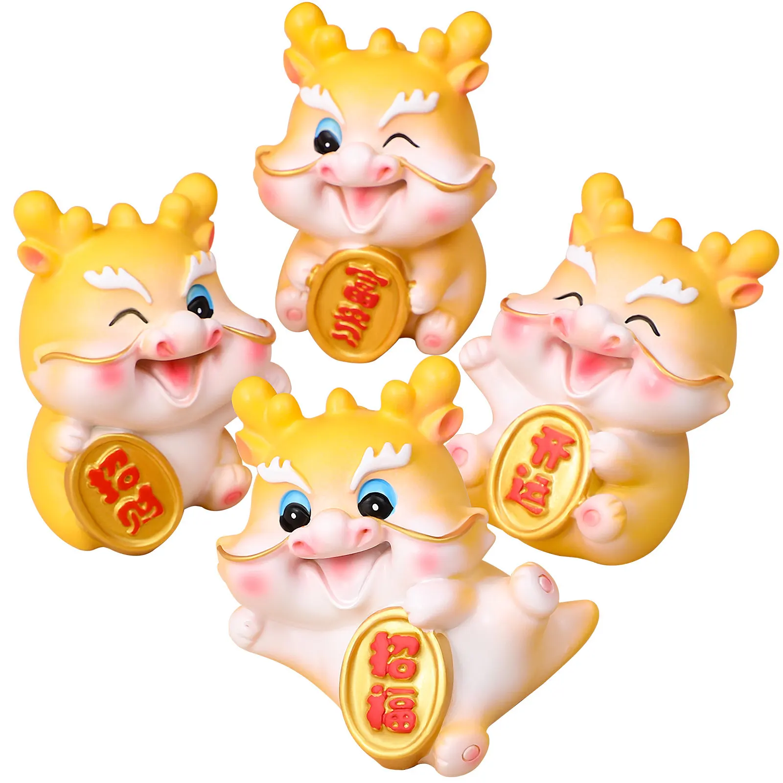 4Pcs Mini Resin Dragon Sculpture Desktop Decoration Vibrant Color Animal Statue Flat Base Zodiac Dragon Decor Office Home
