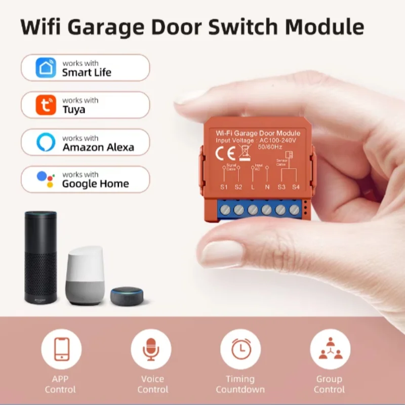 Ouvre-porte WiFi intelligent, ouvre-porte de garage sans fil, technologie de minuterie, compatible avec Alexa et Google Home