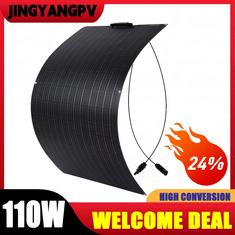 Panneau solaire flexible 110 W en matériau ETFE, cellule mono 18BB, haute conversion 24 % pour balcon, camping-car, bateau, toit, camping, maison, Y