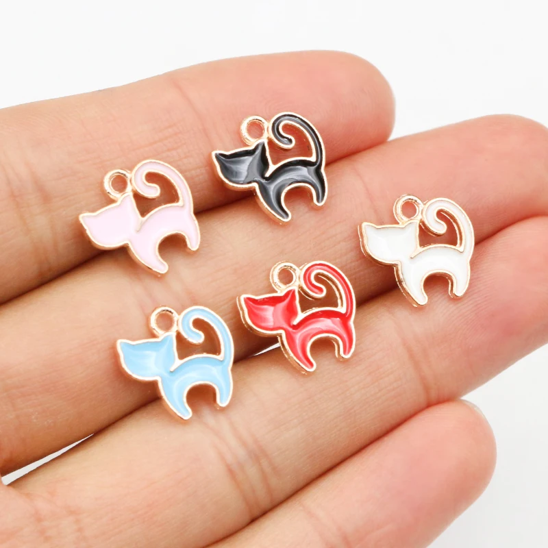 30pcs/Lot 13*13mm Cute Colorful Enamel Cartoon Cat Pendants For Necklaces Earrings Girl Charms Jewelry Making Findings