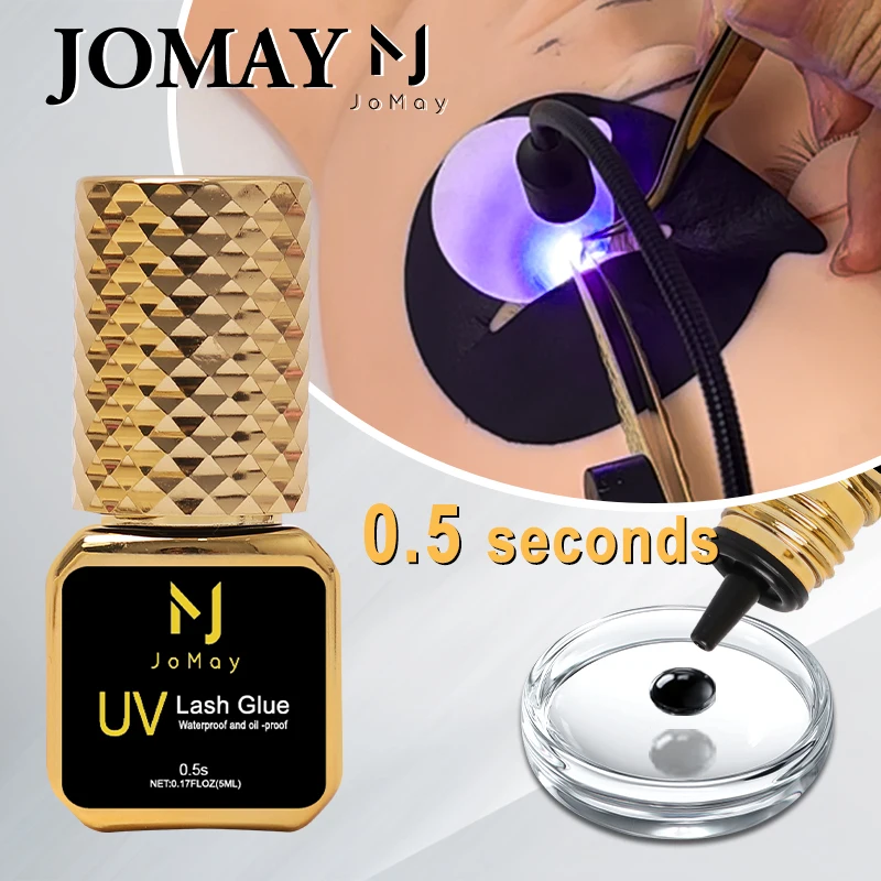 JOMAY 3 Flaschen 5 ml UV-Kleber Schwarzer Wimpernkleber für Wimpernverlängerungen Geringe Reizung 0,5 Sekunden schnell trocknender Kleber UV-Make-up-Produkte