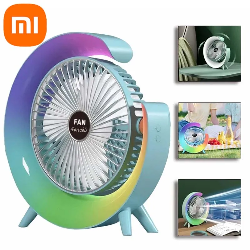 

Xiaomi Portable Fan USB Rechargeable Fan LED 7 Colors Electric fan 180°Adjustable Student summer Camping 3 Speeds mini Fan