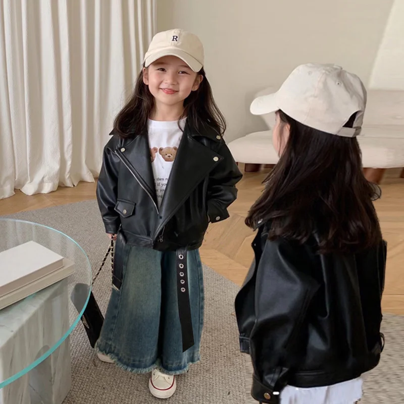 

Boys Girls Leather Jackets Children Spring Classics Handsome Coats Kids Fashion Leather Outerwear Outdoor Clothes For Boy 2-12Y