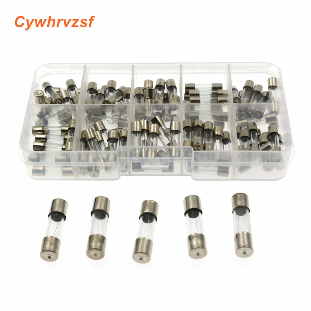 100Pcs/Set 5x20mm Quick Blow Glass Tube Fuse Assorted Kits,Fast-blow Glass Fuses 0.2A 0.5A 1A 2A 3A 5A 8A 10A 15A 20A