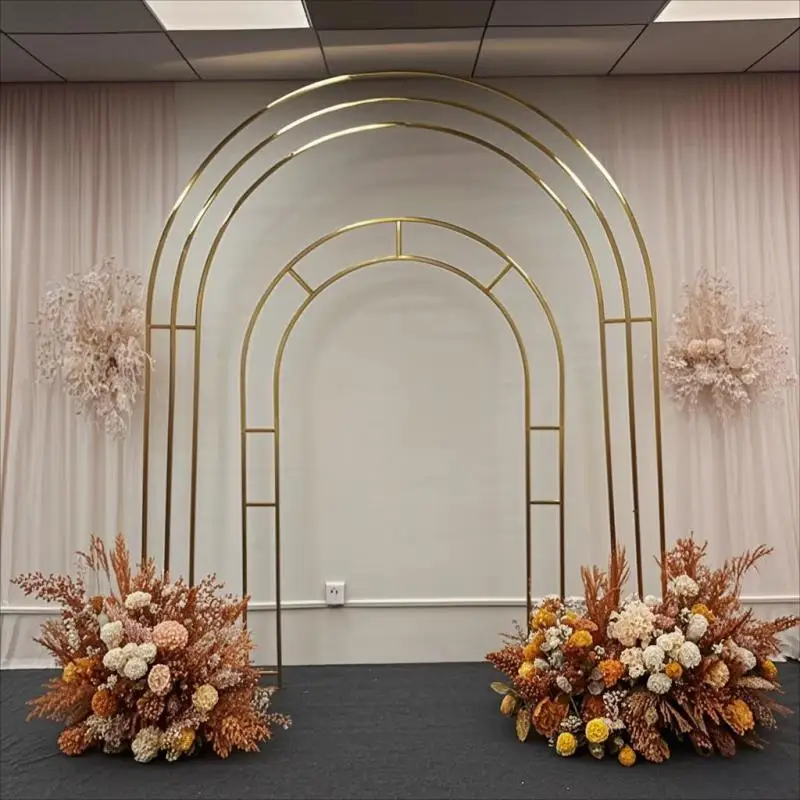 

2pcs Shiny Gold Wrought Iron Flo Arch Outdoor Wedding Balloon Stand For Wedding Event Anniversary Party Grand Opening Decoration
