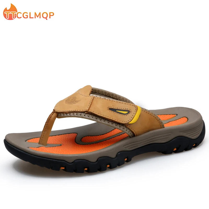

New Quality Leather Non-Slip Slippers Men Beach Sandals Comfortable Summer Shoes Men Slippers Classics Men Flip Flops Big Size