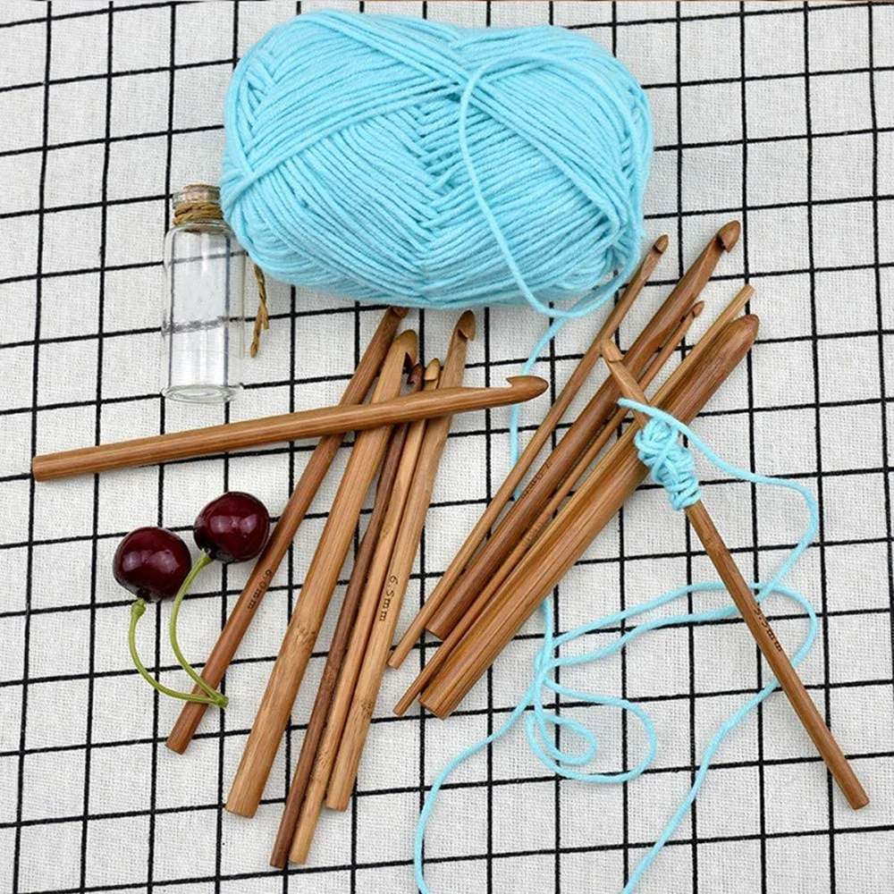 12pcs Bamboo Handle Crochet Hook Knit Craft Knitting Needle Weave Yarn 3-10mm for Handcrafted Knitting Needles Weave Yarn Craft