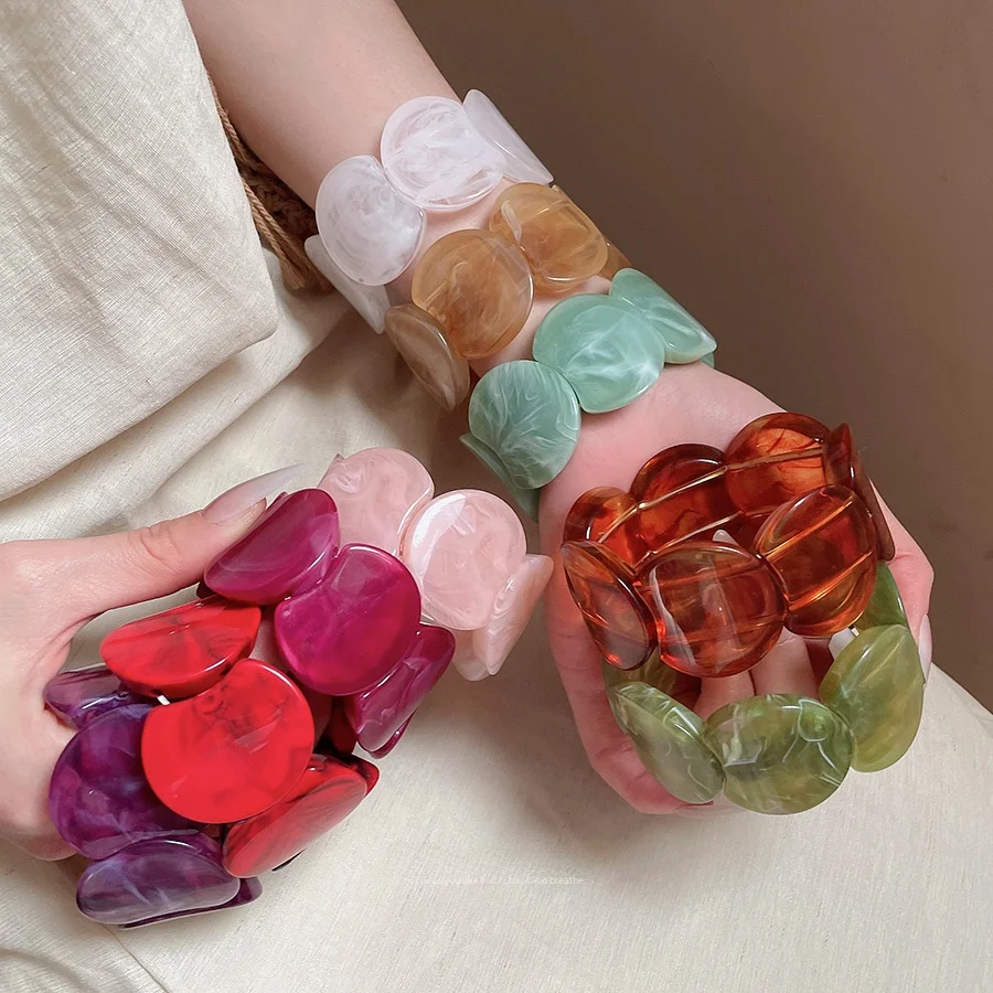 Acrylic Gradient Color Block round Bracelet Fashion Commute Personality Unique Design Hand Jewelry Accessory