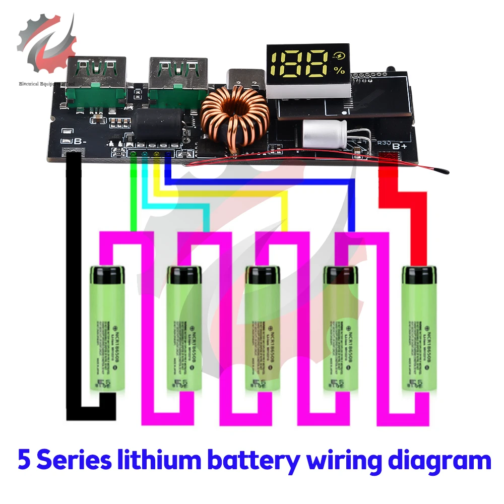 QC3.0 PD3.0  LED Dual USB PD Fast Charge 5A 100W Type-C USB Mobile Power Bank 18650 Charging Module Temperature Protection