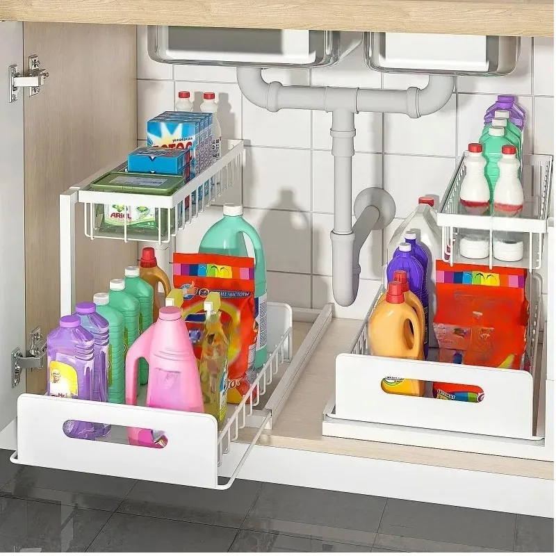 Under Sink Organizers and Storage,with Sliding Drawer 2 Tier Multi-purpose Bathroom Shelf Organizer for Bathroom Kitchen Storage