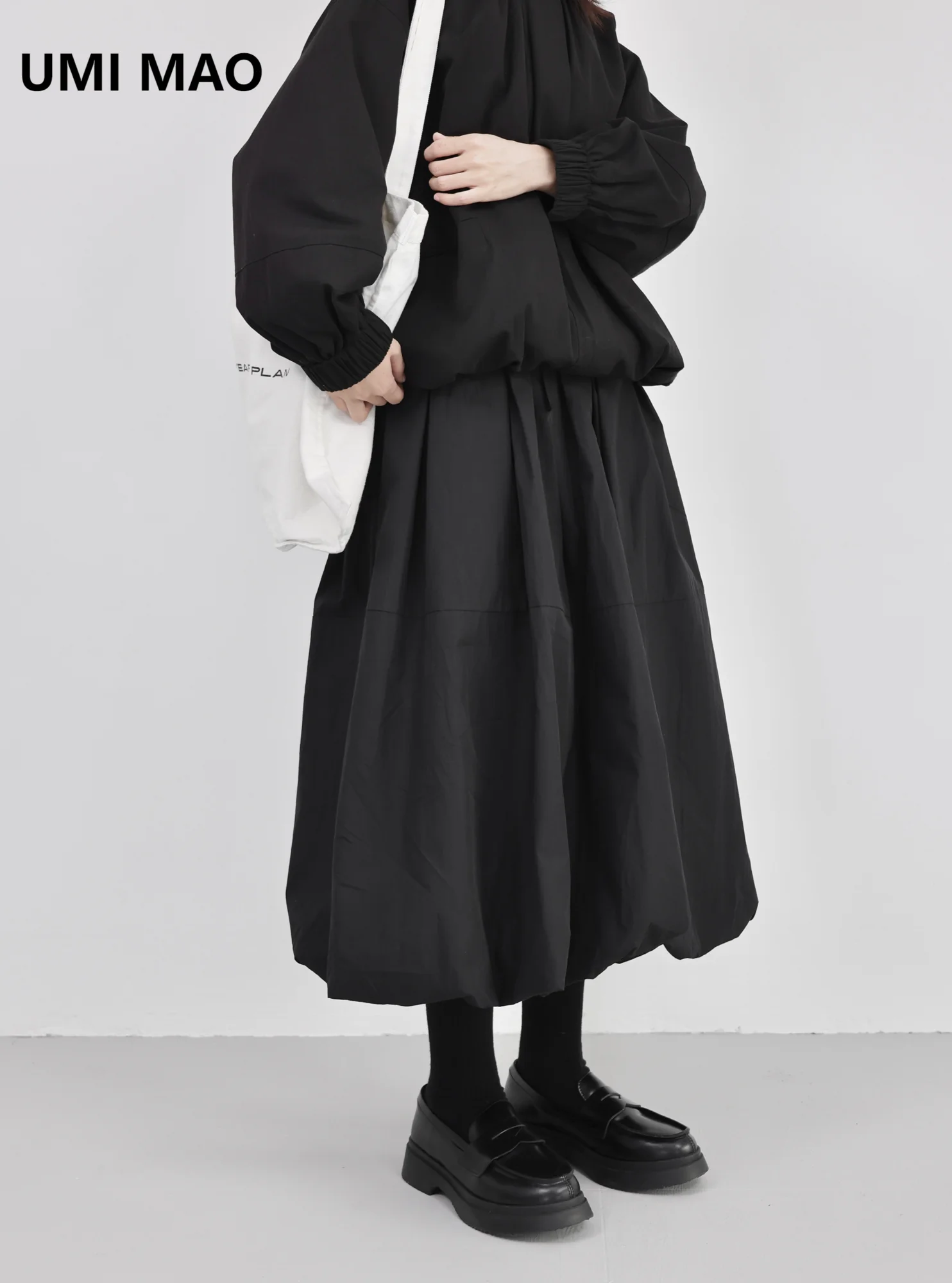 UMI MAO Design Sense Niche Yamamoto Lazy Style High Waisted Floral Bud Skirt Skirt Women Spring A-line White Pumpkin Skirt