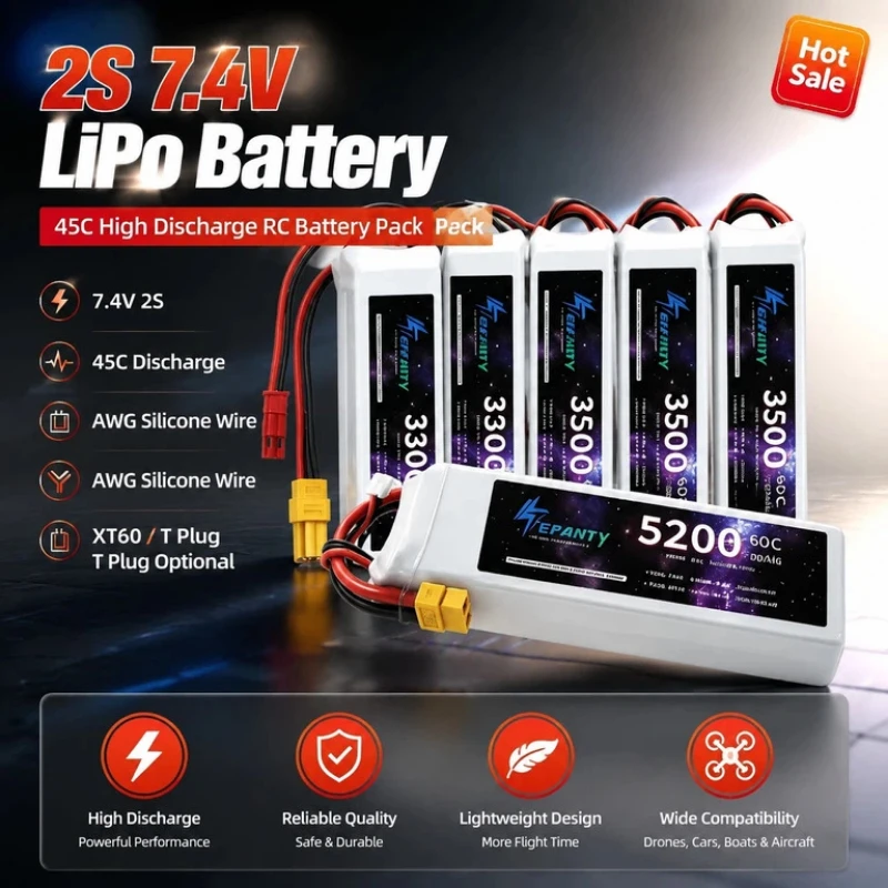 7.4V 2S Lipo Battery Rechargeable Lithium Polymer Batteries 1500-3000mAh 45C RC Car Drone Helicopter Aircraft Model Parts Toys