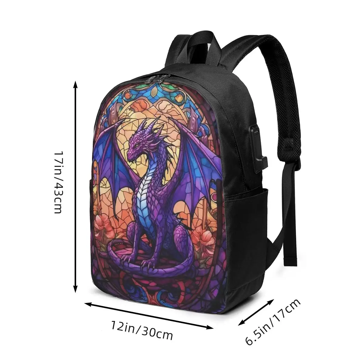 Vibrant Dragon Stained Glass Art Backpack Travel Notebook Bag Computer College Student School Bag Laptop Shoulder Bags Men Women