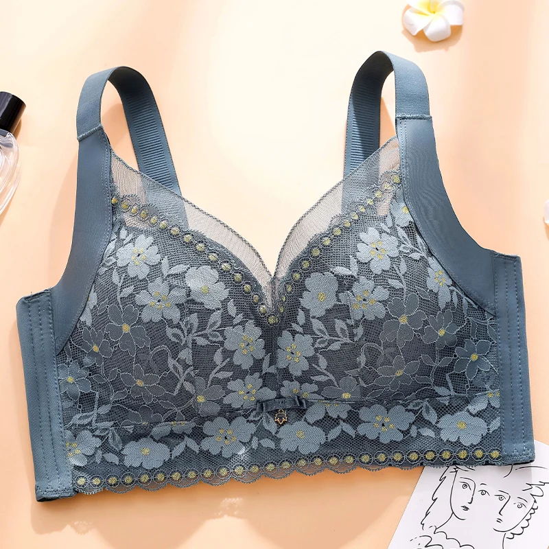 Sexy Lace Large Size Female Underwear Gathering Comfortable Anti-Expansion No Rims Bra 105BCD Cup Wide Strap Lace Sexy Women Bra