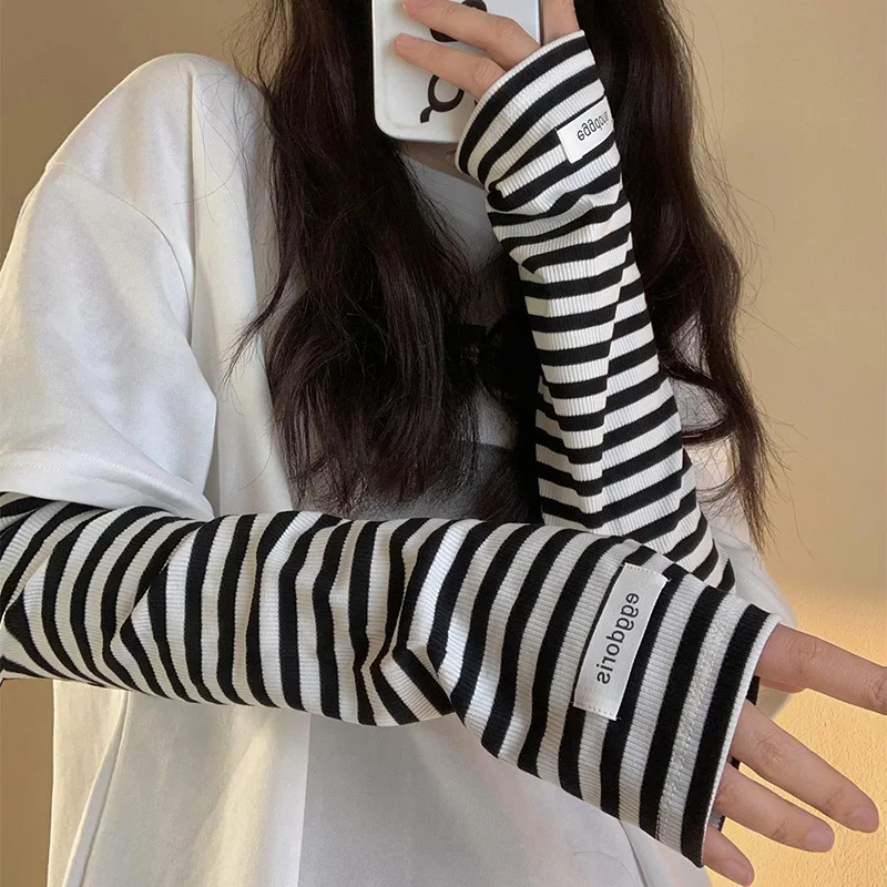 Summer Thin Women's Stripe Loose Sun Protection Sleeve Covers Ice Sleeve for Cycling And Driving UV Protection Sunscreen