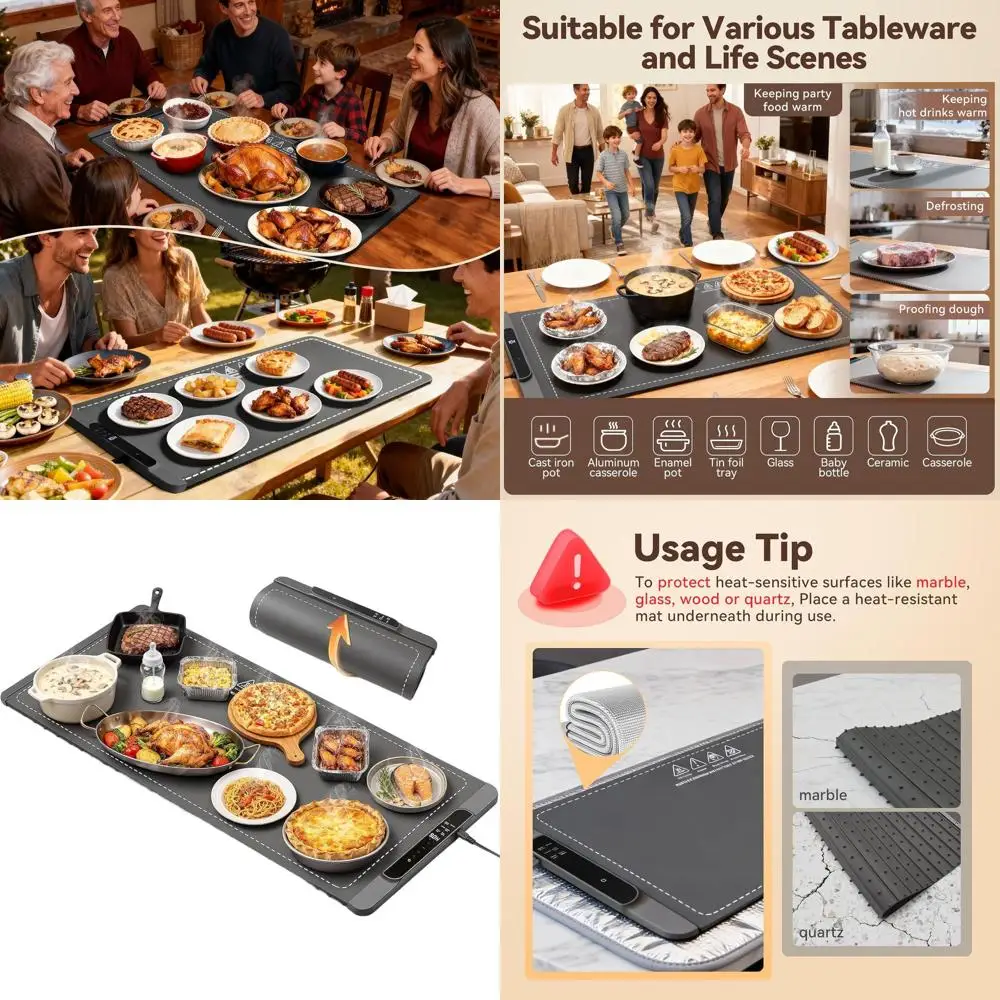 

Очень большой электрический коврик для подогрева еды 36x15 с 14 уровнями температуры и 10-часовым таймером для семейных обедов и мероприятий