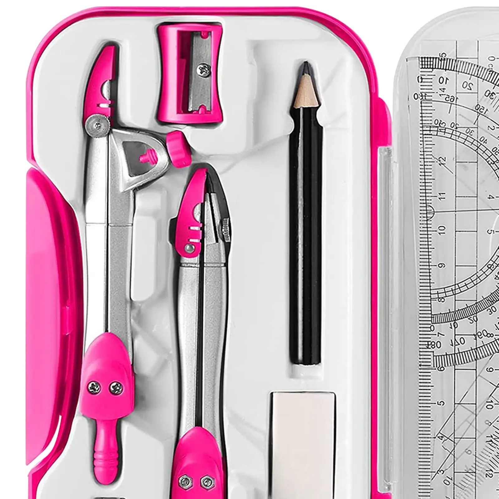 Math Geometry Kit Protractor Set Triangle Ruler Pencil Sharpener with Storage Case Schooling for Office Home School Teachers