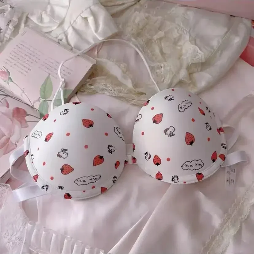 Hello Kitty girl underwear women's pure lust Japanese style simple push-up breast reduction anti-sagging bra shaped thin cup