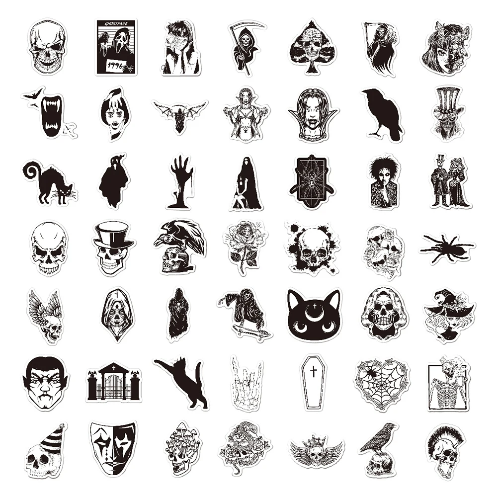 10/30/50/100PCS Black and White Gothic Graffiti Stickers Car Motorcycle Luggage Guitar Skateboard Waterproof Cool Sticker Toy