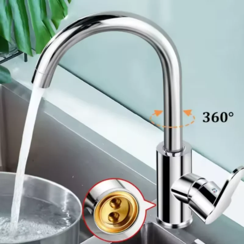 360° Rotatable Hot & Cold Kitchen Sink Faucet Large Bend Swivel Mixer Tap for Bathroom Balcony Wash Basin Sink Faucet