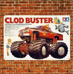 Metalowy plakat tablica znak blaszany samochodu Rc Tamiya Clodbuster Boxart