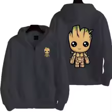 Men I Am Groot Cartoon Zipper Hoodie