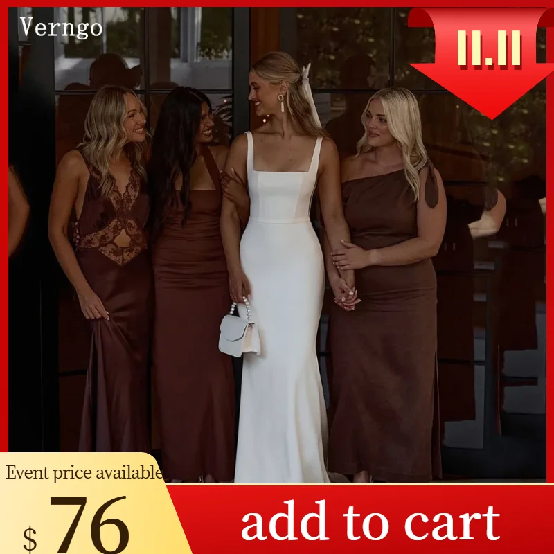 

Verngo Crepe Wedding Dress Square Collar Mermaid Bride Gowns Backeless Slim Bridal Dress Women Simple Wedding Prom Gowns