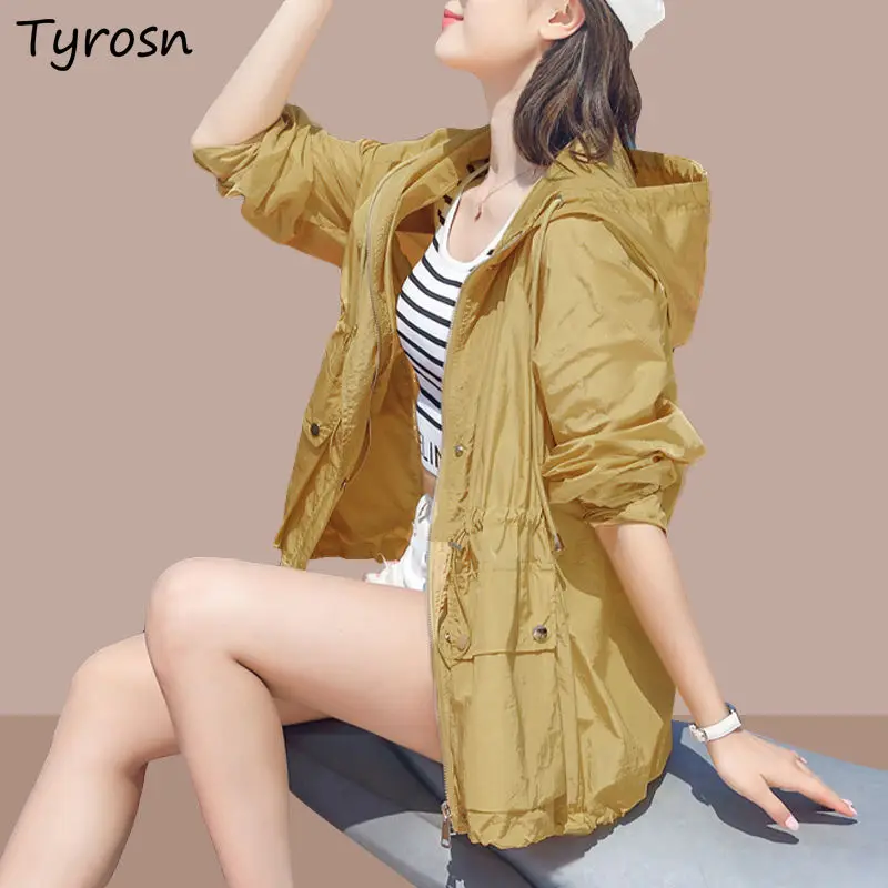 

Sun-proof Jackets Women Minimalist Trendy Summer Pure Loose New Hooded Korean Style Female Casual Classic All-match Breathable