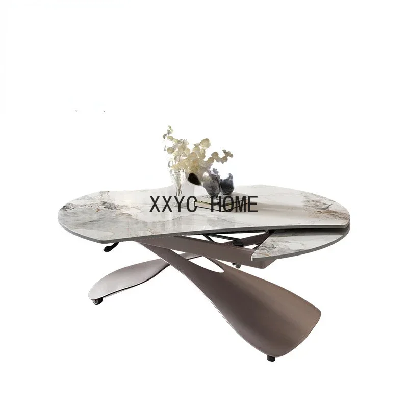 

Light Luxury Modern Liftable Meal Table Dual-Use Folding Rotating Variable round Table Stone Plate Table