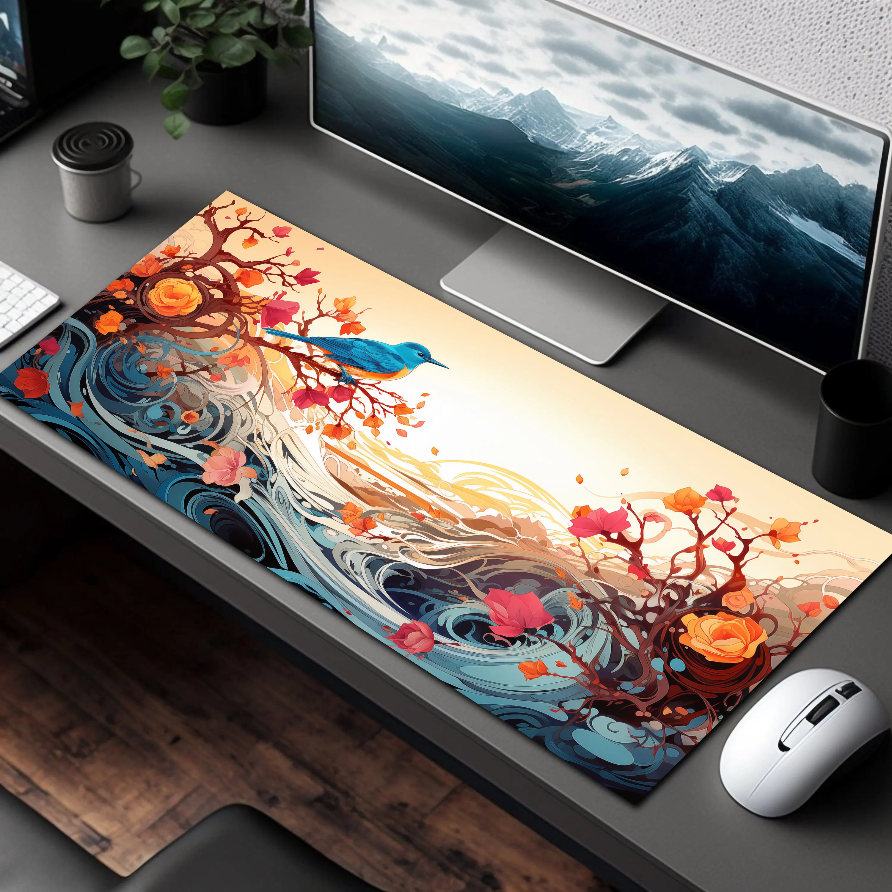 

Cute Desk Decoration, Natural Melody of Morning Birds Uplifting The Mood and A Soothing Mouse Pad, A Beautiful Office Mat.
