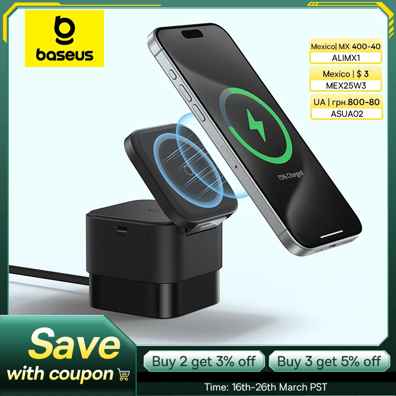 Baseus 3 in 1 25W Magnetic Wireless Charger Stand 15W Fast Wireless Charging Desktop Dock Station For iPhone16 15 14 13 Airpod