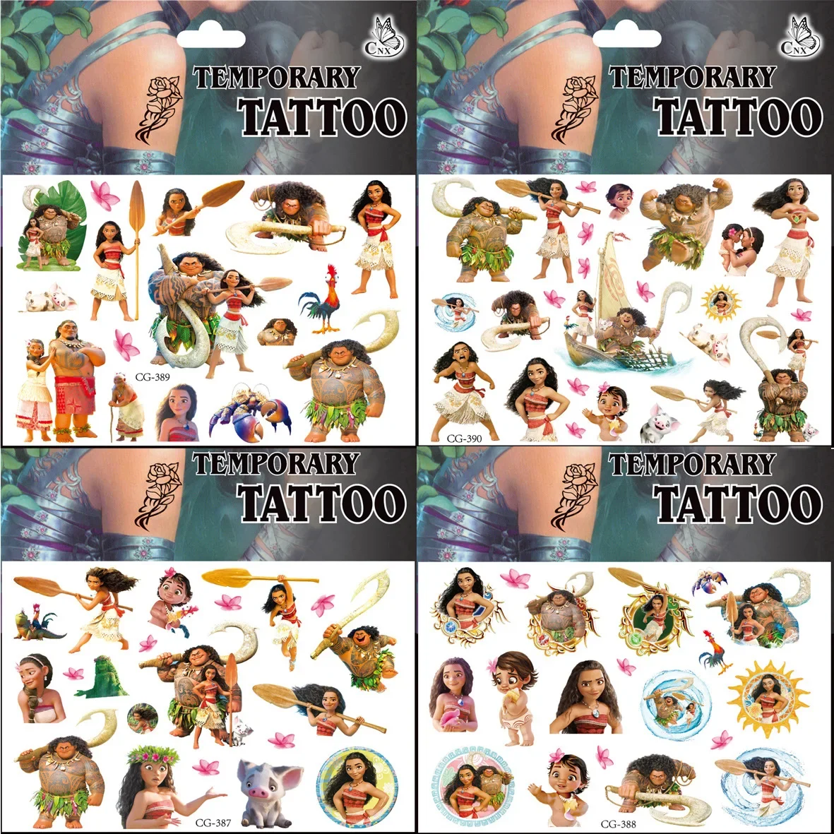 Nova disney moana tatuagem temporária dos desenhos animados filme figura crianças transferência de água adesivos descartáveis meninos meninas brinquedos presentes festa