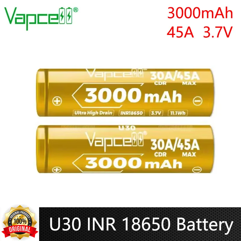 Original Vapcell INR 18650 Battery 3000mAh CDR 30A Max 45A High-power Rechargeable Lithium-ion Batteries 18650 For Flashlight