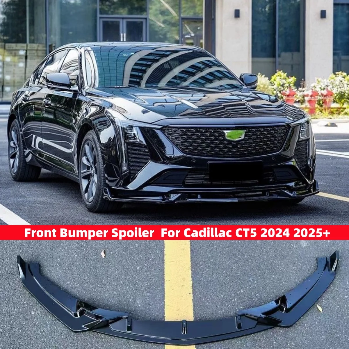 Front Bumper Spoiler Lip For Cadillac CT5 2024 2025+ Gloss Black/Carbon Fiber Look Car Lower Blade Guard Plate Splitter Protect