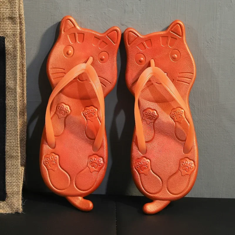 Women Summer Slippers Flip Flops Casual Flat Beach Sandals Lovely Cat Shaped Comfortable Slide Home Girl Non-slip Woman Slippers