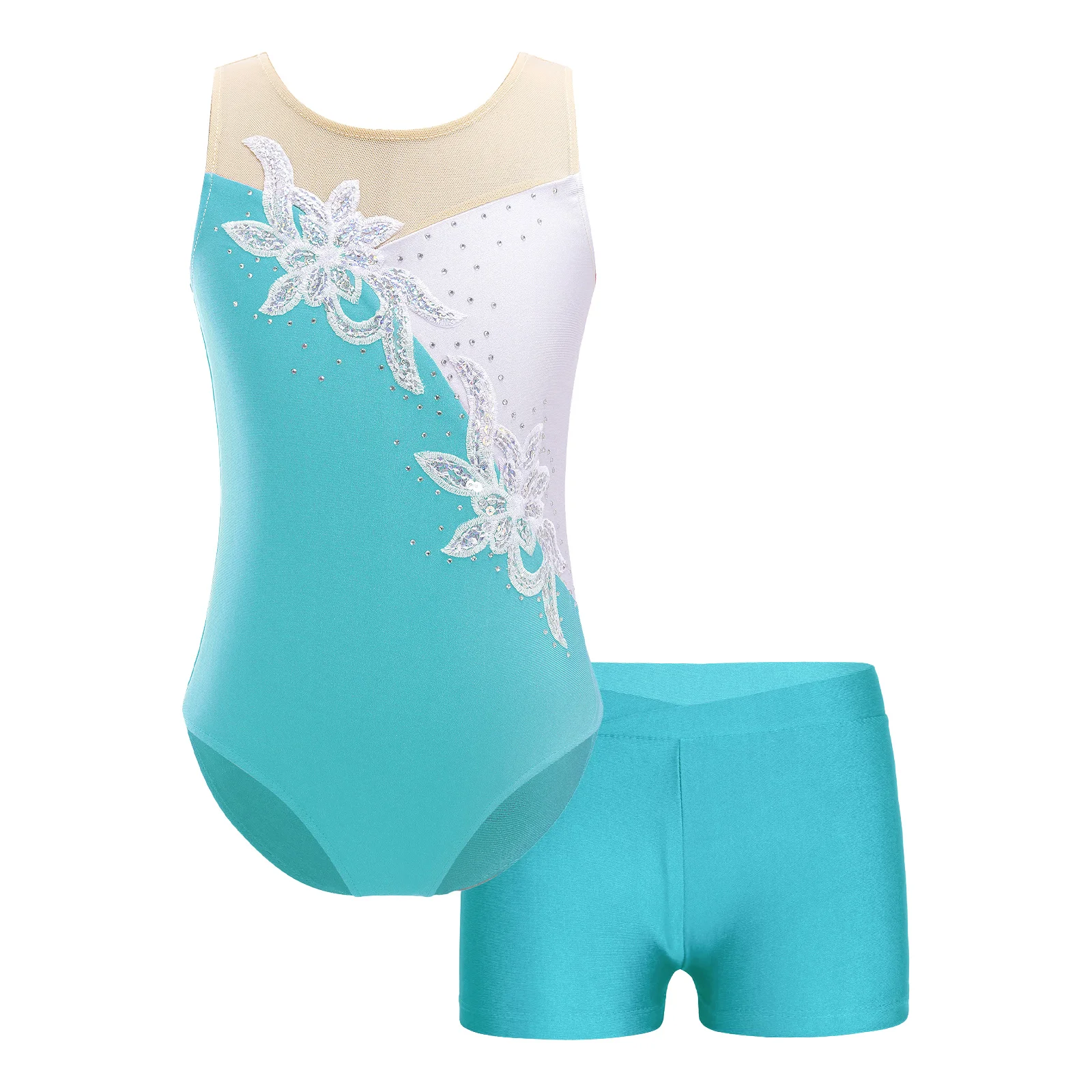 Children Ballet Dance Outfits Kids Girls Sleeveless Leotards with Shorts Ice Skating Gymnastics Jumpsuit for Girl Dancewear