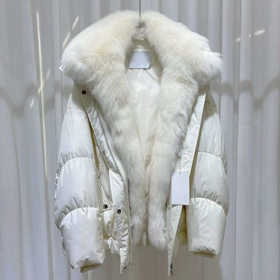 Winter Puffer Jacket Real Fox Fur Collar Natural Fox Fur Goose Down Coat With Hood Women's Jacket High Quality Warm