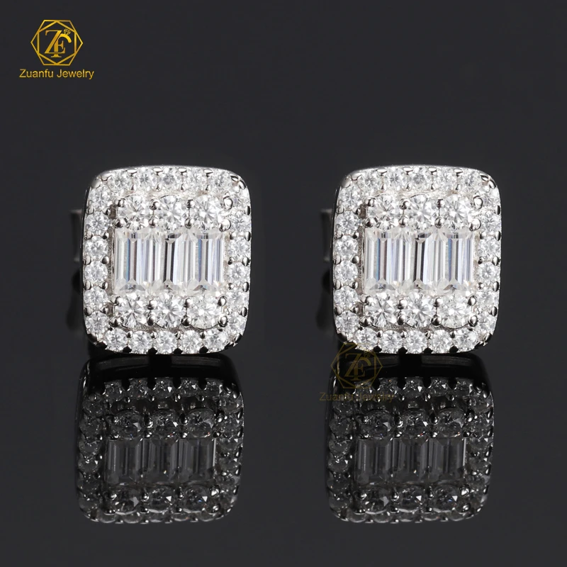 

Fashion Top Quality Cushion Cut Moissanite Stone Design 925 Silver Men Moissanite Stud Earrings