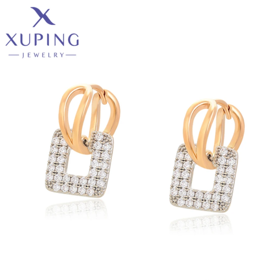 Xuping Jewelry New Fashion Luxury Square Shaped Gold Color Popular Zircon Earring for Women Girl Christmas Party Gift X000755035