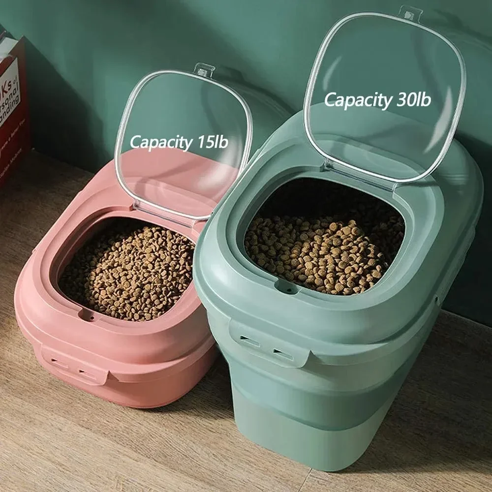 

Foldable Pet Food Storage Containers Large Capacity Airtight Dog Cat Dry Food Storage Sealed Bucket Pet Accessories