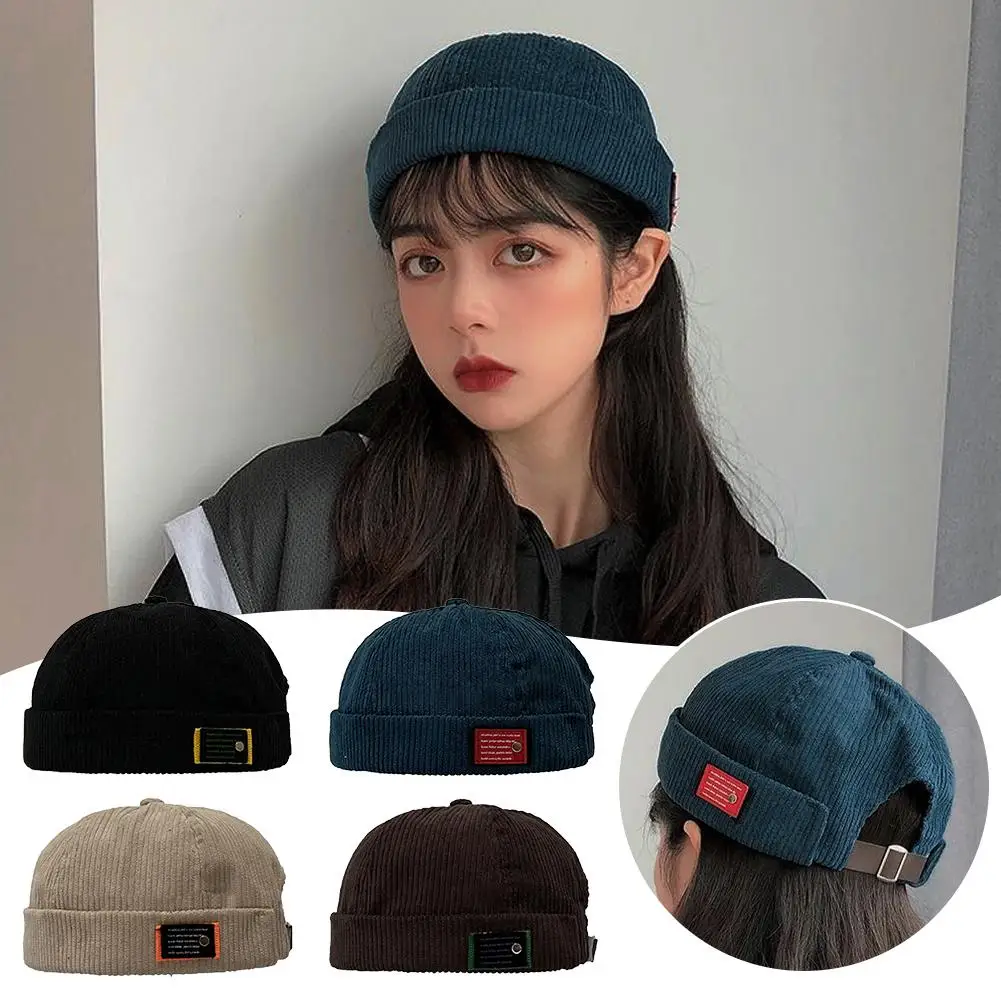 Vintage Brimless Hat Breathable Shark Beanie Hat Cotton Retro Men Adjustable Docker Cap Literary Sailor Cap Women Hip Hop Hat