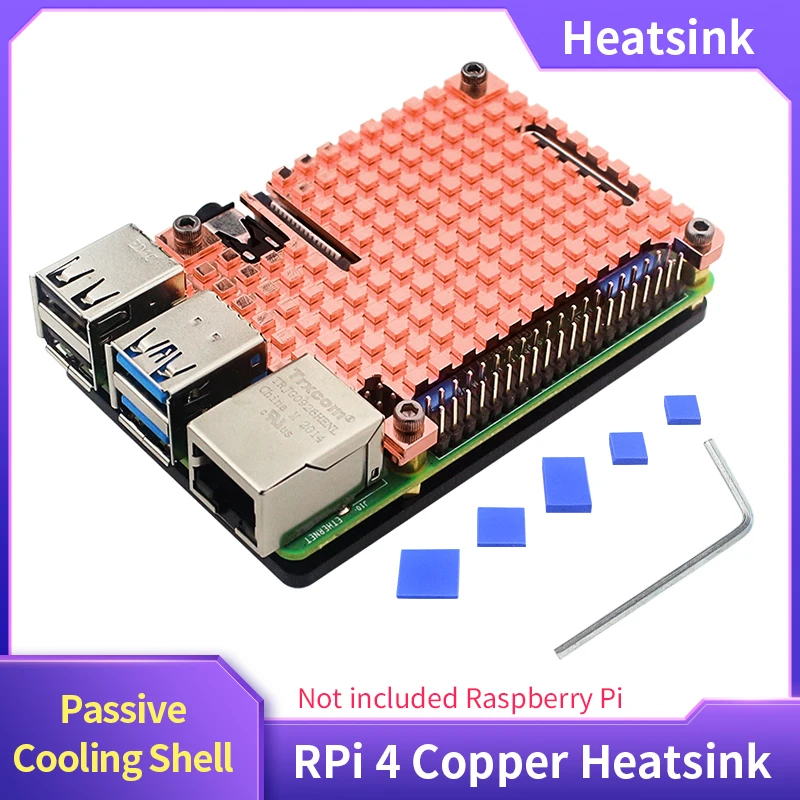 Raspberry Pi 4 Pure Copper Heatsink Passive Cooling Case 4mm Thickness Metal Thermal Heat Dissipation Cooler for Raspberry Pi 4B