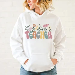 New Women Men Hoodies Teacher Floral Printed Tops Casual Harajuku Sweatshirts Loose Pullover
