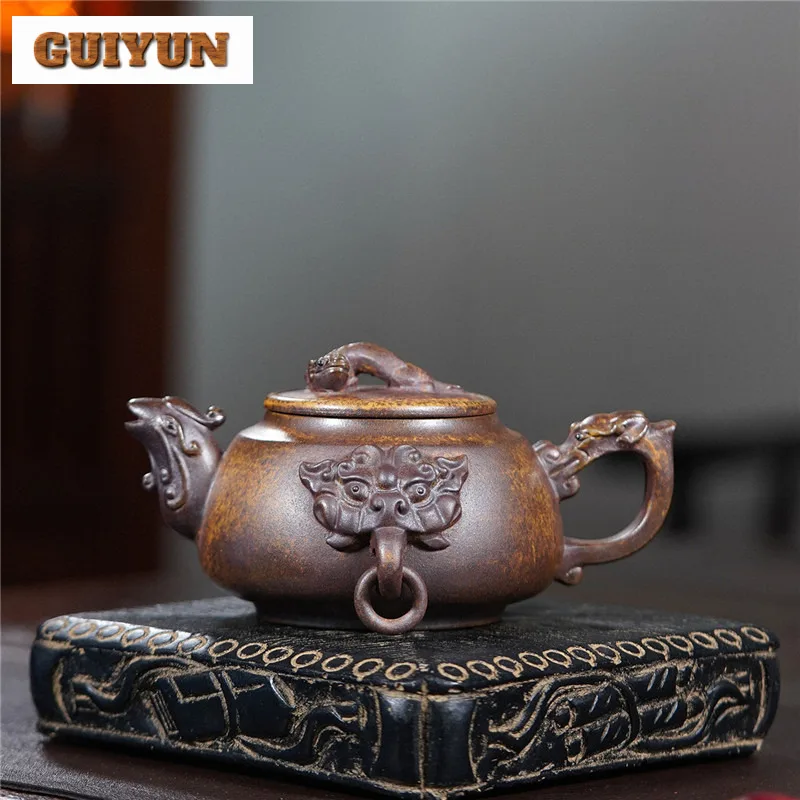 270ml Yixing Purple Clay Teapots Handmade Dragon And Phoenix Pot Raw Ore Wood-fired Mud Tea Brewing Kettle Strainer Zisha Teaset