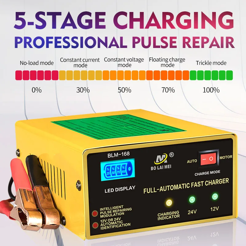 12V 24V Car Battery Charger Lead-acid motorcycle Battery Charger Trickle Charger Intelligent Pulse Maintainer with LED  Screen car battery charger 12v solar panel portable waterproof power trickle battery charger and maintainer plug and play solar power