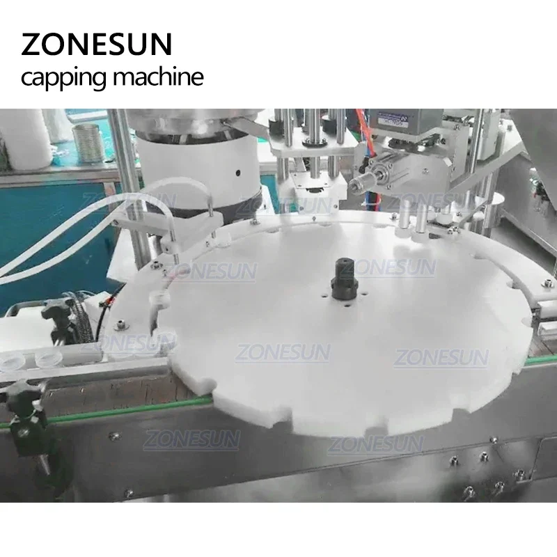 ZONESUN Automatic Pneumatic Perfume Beer Drinking Water Milk Essential Oil Liquid Filling Vial Glass Bottle Capping Machine