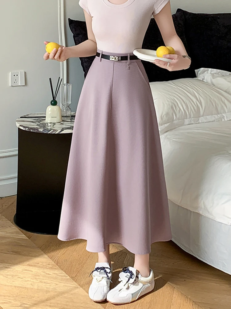 

Новая женская юбка-миди А-силуэта с завышенной талией для коррекции фигуры, весна 2026, модная, повседневная, скрывающая бедра, длиной до колена