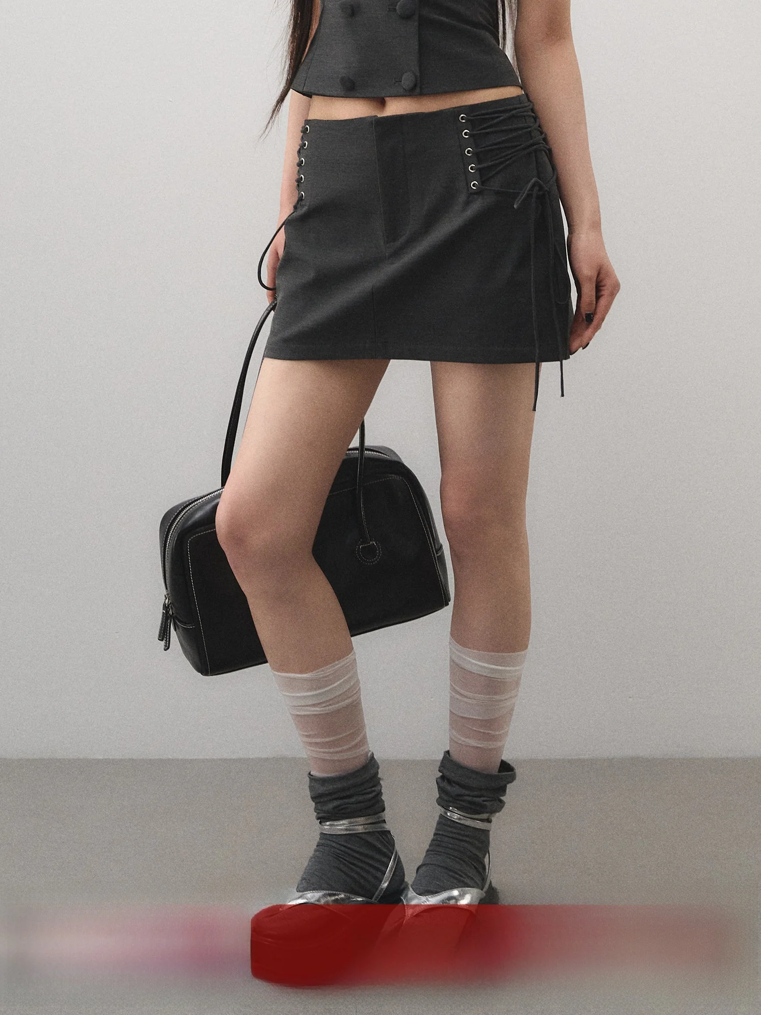 

Ele Slimming f Body Skirt Women's Summer Casual Korean Sle ort Skirt Polyester Blend Belted mid Waist Design