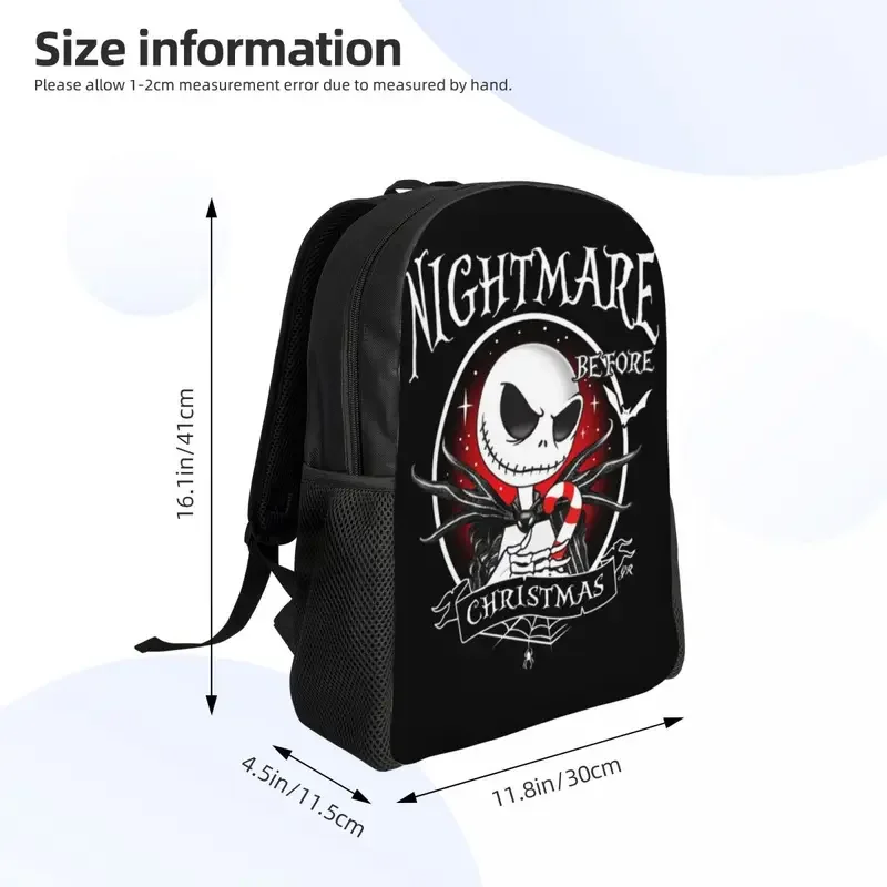 Personalizzato The Nightmare Before Christmas Jack Skellington zaini per uomo donna impermeabile College Halloween Bag stampa Bookbag